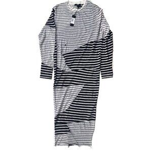 DIESEL D-LOVES Black Striped Wool Bodycon Midi Dress Size S